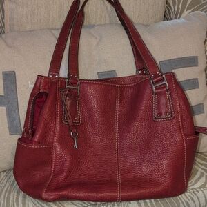 Fossil Red Leather Tote Bag